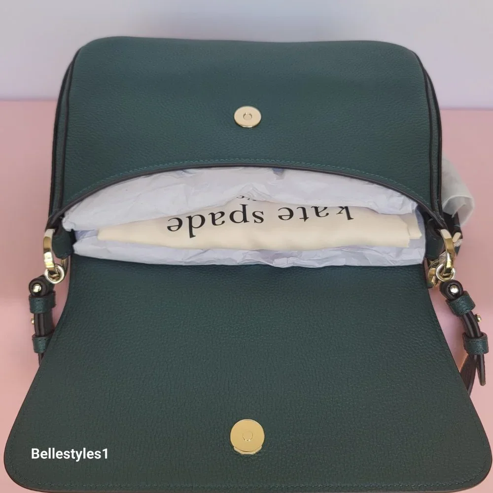 KATE SPADE Hudson Pebbled Leather Medium Flap Convertible Shoulder Bag-Artesian⭐ - Picture 11 of 16